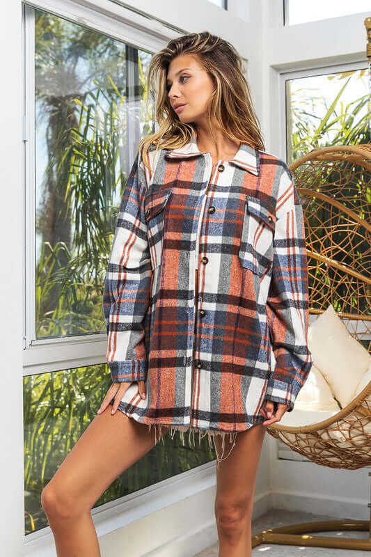 Textured Plaid Flannel Shirt