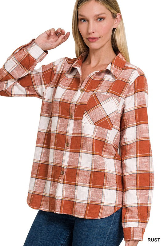 Chic Cotton Plaid Shacket Jacket, ZENANA, $ 52.95