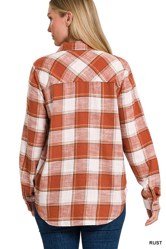 Chic Cotton Plaid Shacket Jacket, ZENANA, $ 52.95