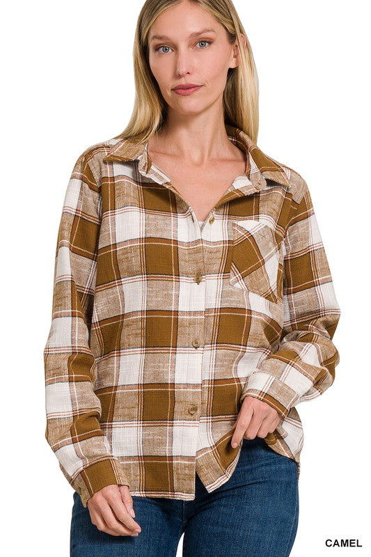 Chic Cotton Plaid Shacket Jacket, ZENANA, $ 52.95