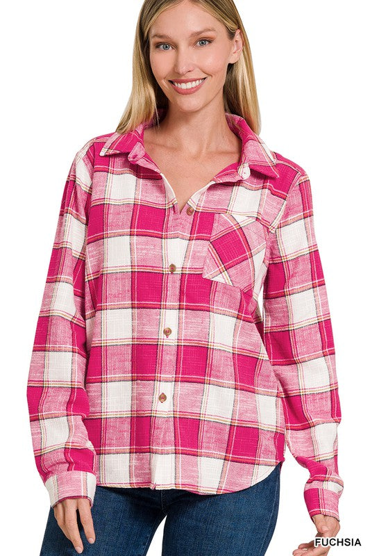 Chic Cotton Plaid Shacket Jacket, ZENANA, $ 52.95