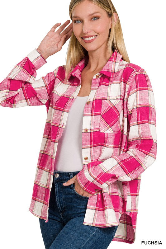 Chic Cotton Plaid Shacket Jacket, ZENANA, $ 52.95