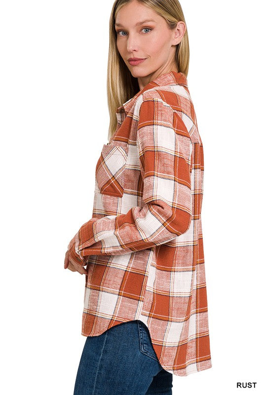 Chic Cotton Plaid Shacket Jacket, ZENANA, $ 52.95