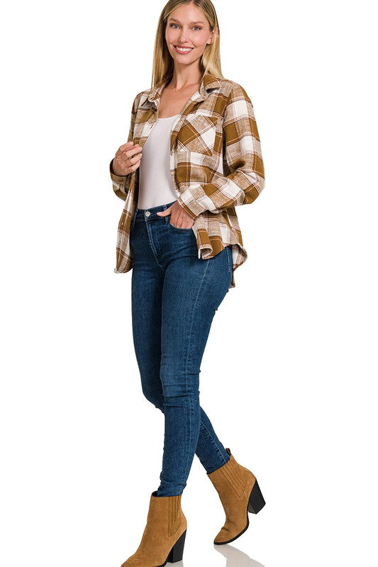 Chic Cotton Plaid Shacket Jacket, ZENANA, $ 52.95