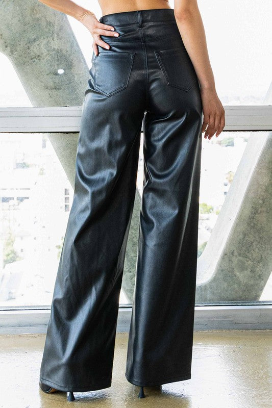 Shop Women's Black Vegan Leather Wide Leg Pants| Best Online Boutique, Pants, USA Boutique