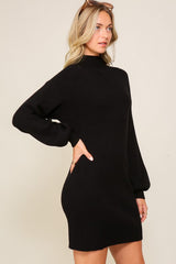 Shop Women's Black Ribbed Balloon Sleeve Sweater Dress | Boutique Clothing, Sweater Dresses, USA Boutique