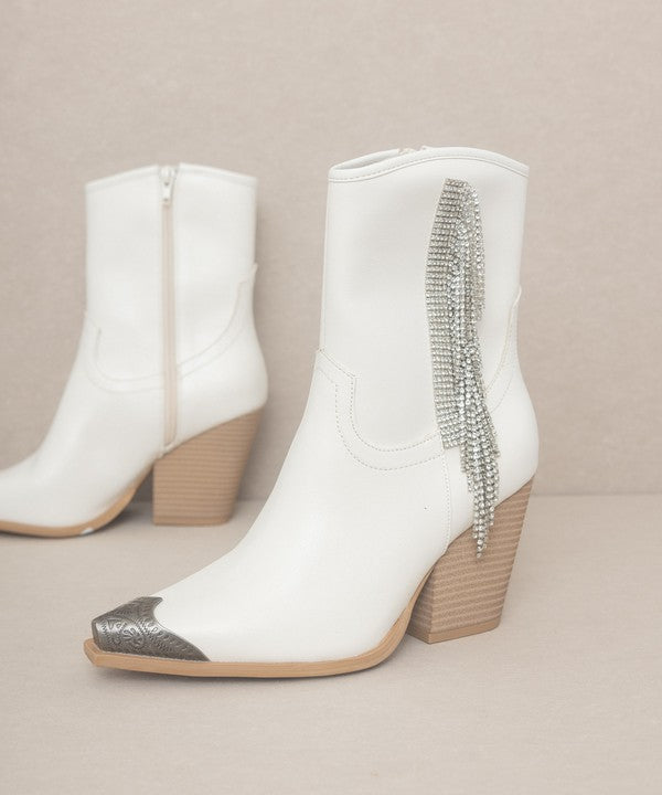 OASIS SOCIETY Kai - Rhinestone Fringe Western Ankle Boots