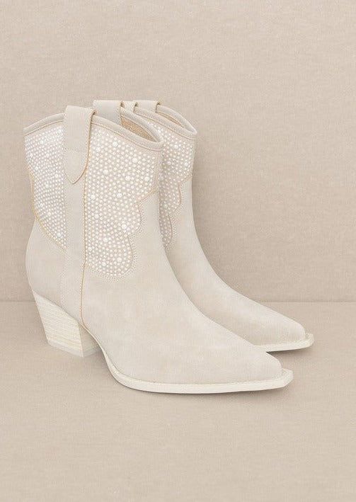 Shop OASIS SOCIETY Cannes - Women's Pearl Studded Western Ankle Boots, Western Boots, USA Boutique