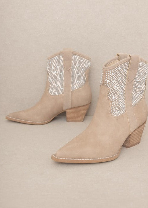 Shop OASIS SOCIETY Cannes - Women's Pearl Studded Western Ankle Boots, Western Boots, USA Boutique