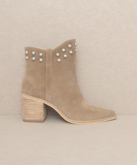 OASIS SOCIETY Alofi - Taupe Studded Collar Booties Boots