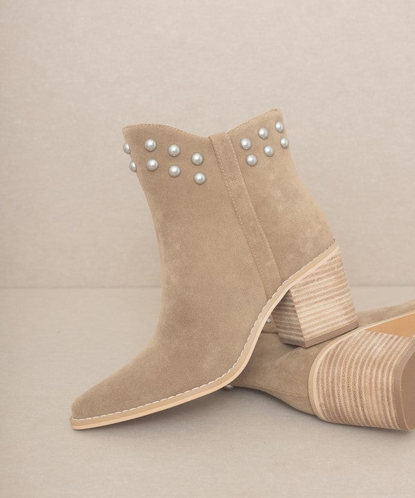 OASIS SOCIETY Alofi - Taupe Studded Collar Booties Boots