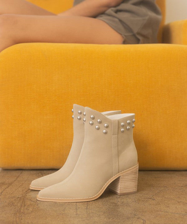 OASIS SOCIETY Alofi - Taupe Studded Collar Booties Boots