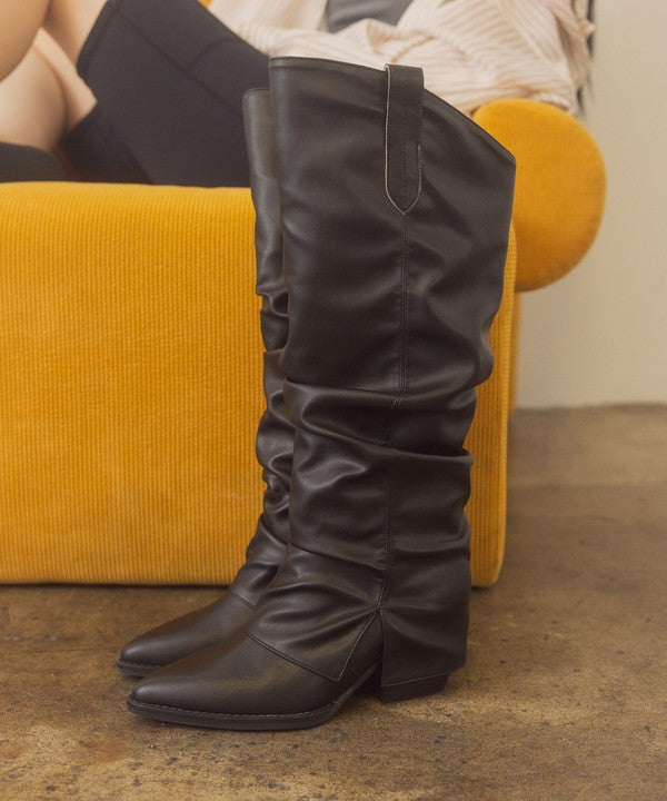 OASIS SOCIETY Thea - Black Fold Over Slit Jean Boots