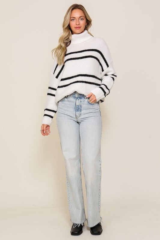 Shop Women's Turtle Neck Pinstripe Sweater | Boutique Clothing, Sweaters, USA Boutique
