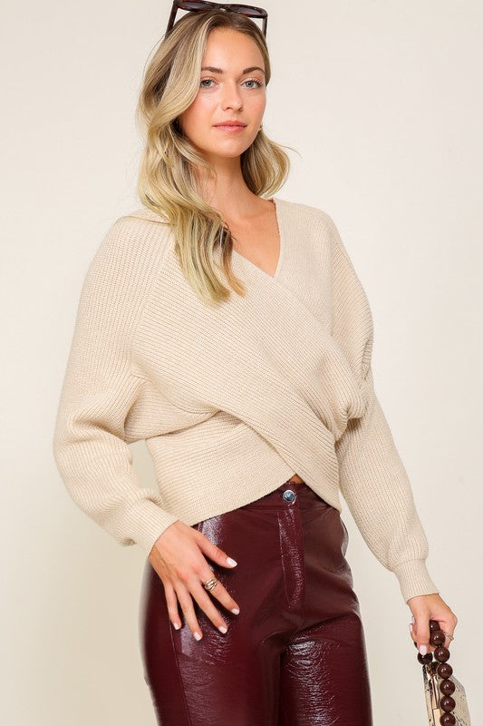 Shop Women's Cross Over Front Crop Sweater | Shop Boutique Clothing, Sweaters, USA Boutique
