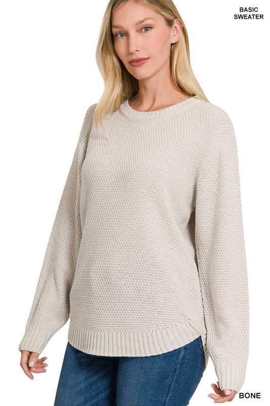 ROUND NECK BASIC SWEATER, ZENANA, $ 29.00