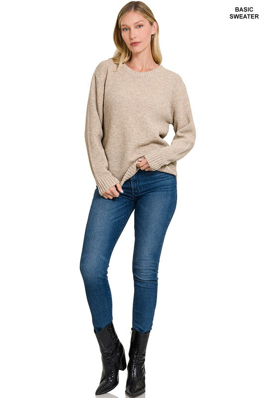 ROUND NECK BASIC SWEATER, ZENANA, $ 29.00