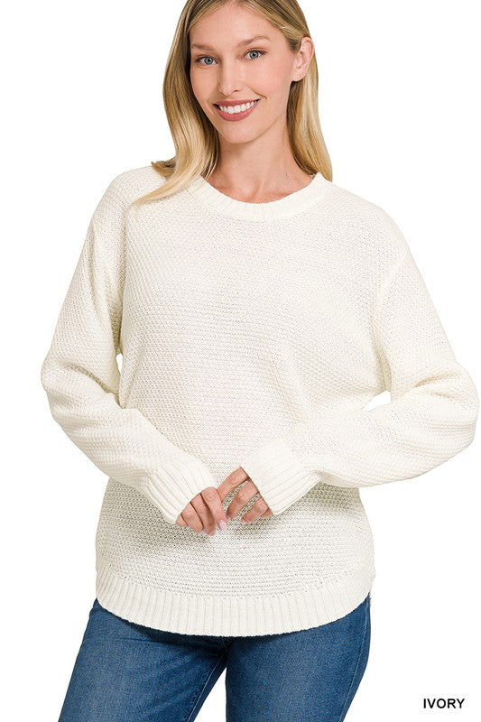 ROUND NECK BASIC SWEATER, ZENANA, $ 29.00