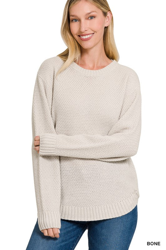 ROUND NECK BASIC SWEATER, ZENANA, $ 29.00