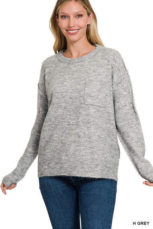 Hi-Low Hem Round Neck Sweater, ZENANA, $ 45.95