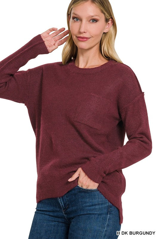 Hi-Low Hem Round Neck Sweater, ZENANA, $ 45.95