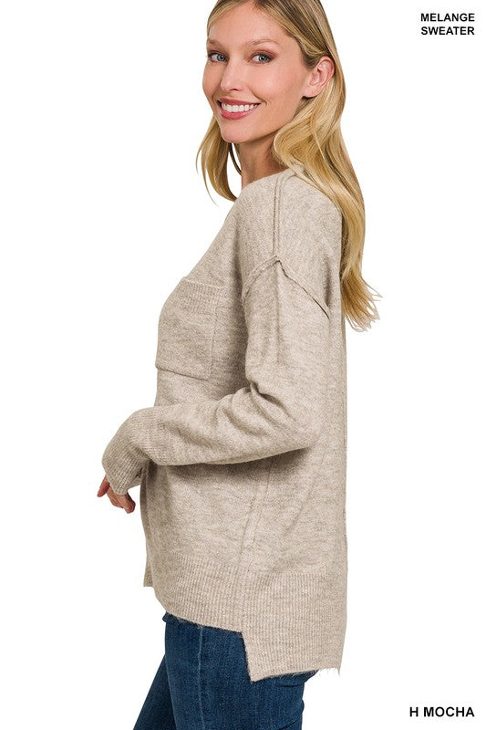 Hi-Low Hem Round Neck Sweater, ZENANA, $ 45.95