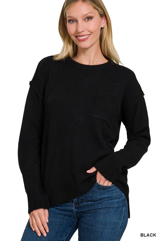 Hi-Low Hem Round Neck Sweater, ZENANA, $ 45.95