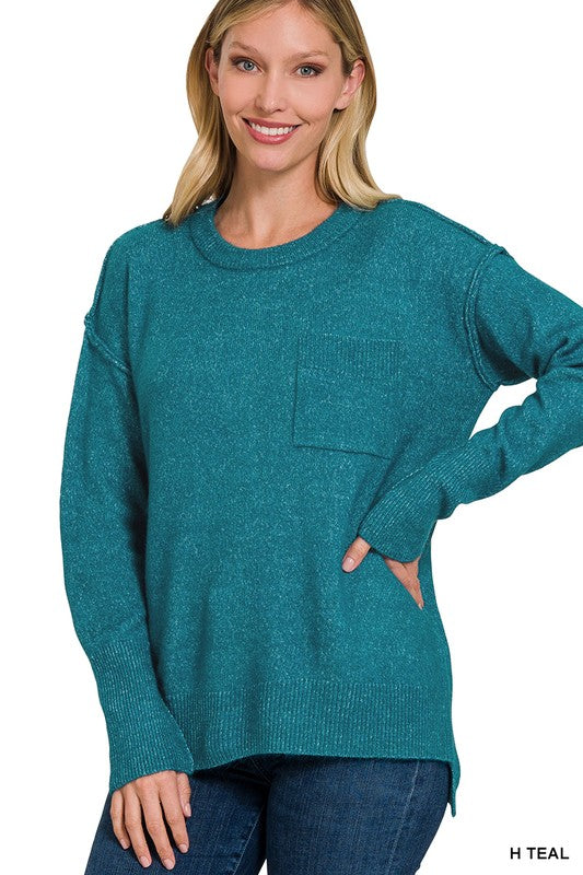 Hi-Low Hem Round Neck Sweater, ZENANA, $ 45.95