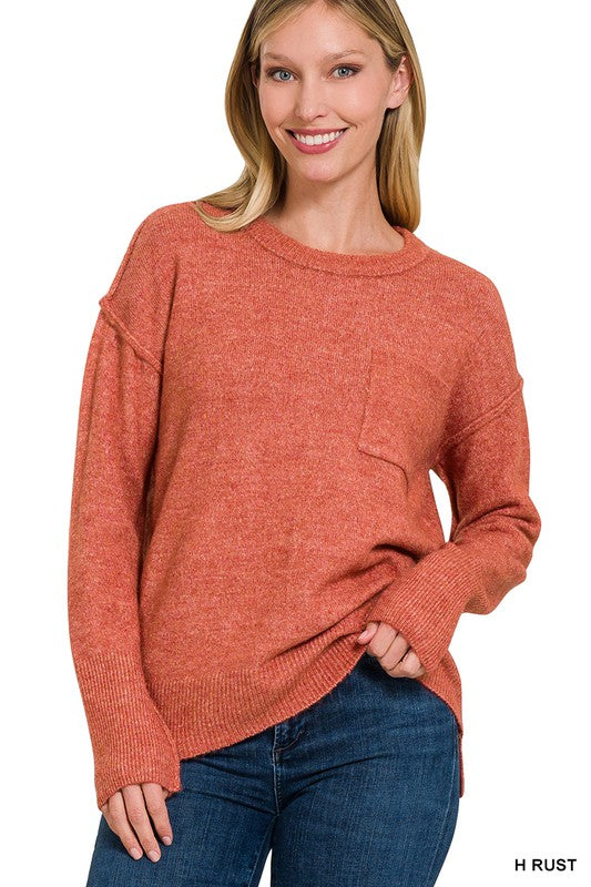 Hi-Low Hem Round Neck Sweater, ZENANA, $ 45.95