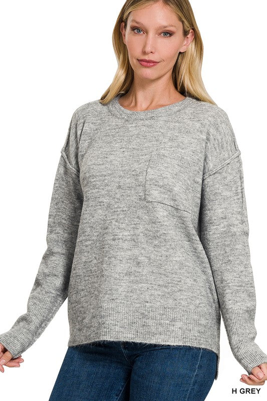 Hi-Low Hem Round Neck Sweater, ZENANA, $ 45.95