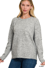 Hi-Low Hem Round Neck Sweater, ZENANA, $ 45.95