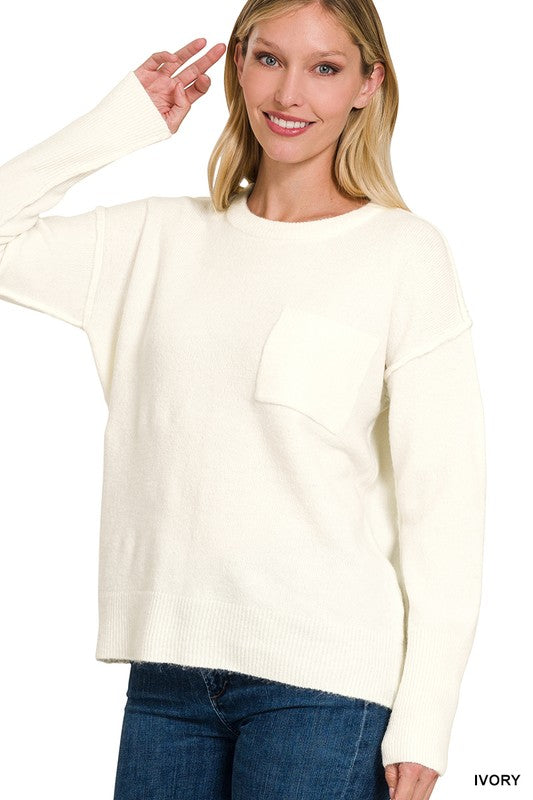 Hi-Low Hem Round Neck Sweater, ZENANA, $ 45.95