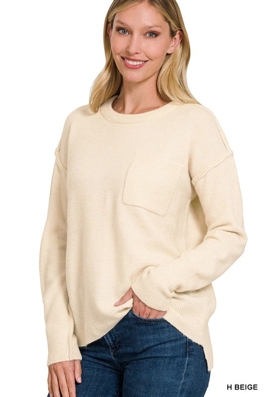 Hi-Low Hem Round Neck Sweater, ZENANA, $ 45.95