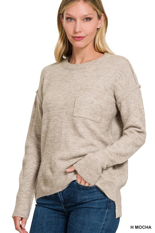 Hi-Low Hem Round Neck Sweater, ZENANA, $ 45.95