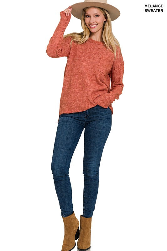 Hi-Low Hem Round Neck Sweater, ZENANA, $ 45.95