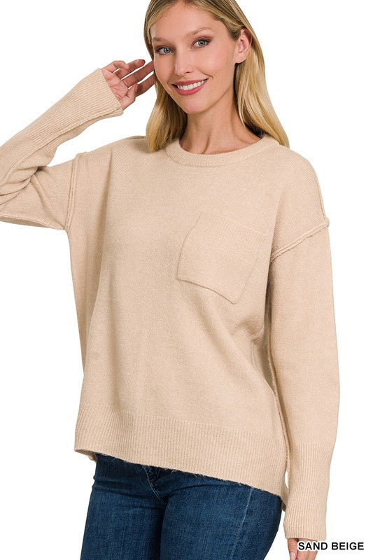 Hi-Low Hem Round Neck Sweater, ZENANA, $ 45.95