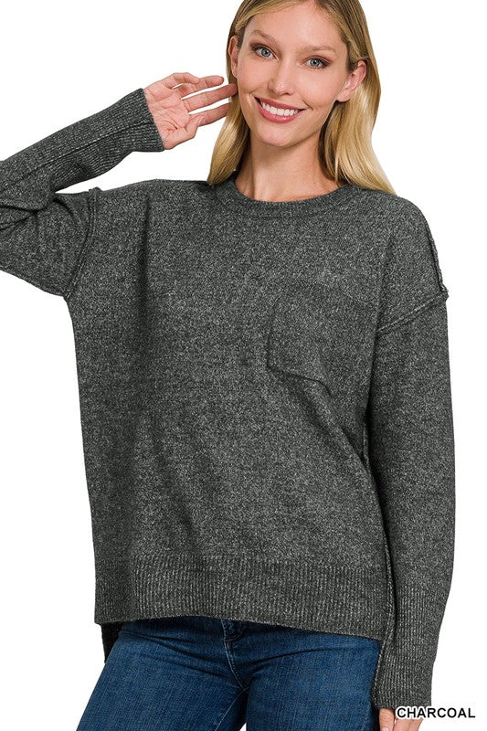 Hi-Low Hem Round Neck Sweater, ZENANA, $ 45.95