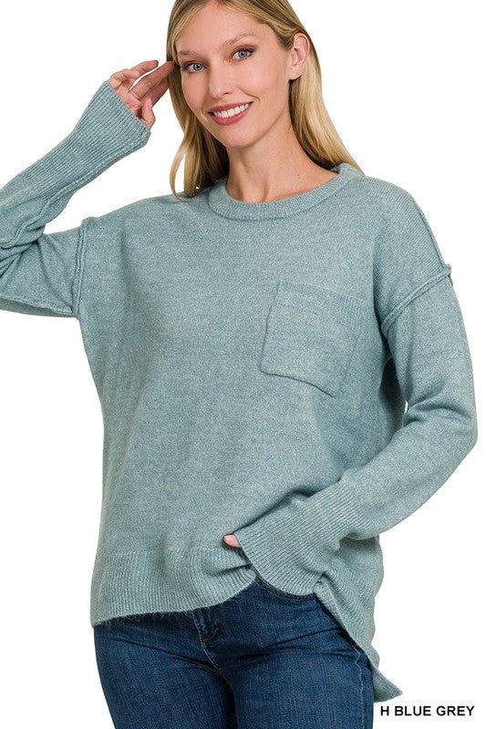 Hi-Low Hem Round Neck Sweater, ZENANA, $ 45.95