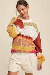 Women's Open Mixed Knit Slouchy Hand Crochet Sweater | USA Boutiuqe, Listicle, $ 69.00