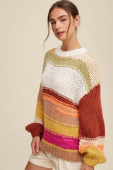 Women's Open Mixed Knit Slouchy Hand Crochet Sweater | USA Boutiuqe, Listicle, $ 69.00