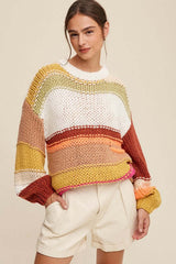 Women's Open Mixed Knit Slouchy Hand Crochet Sweater | USA Boutiuqe, Listicle, $ 69.00