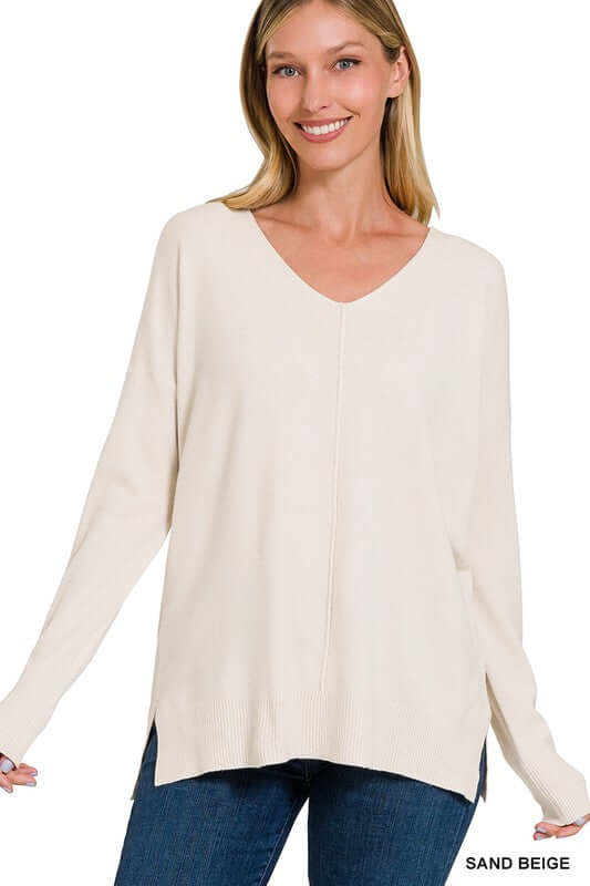 GARMENT DYED FRONT SEAM SWEATER, ZENANA, $ 40.95