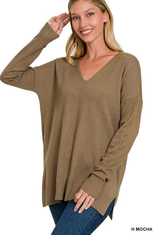 GARMENT DYED FRONT SEAM SWEATER, ZENANA, $ 40.95