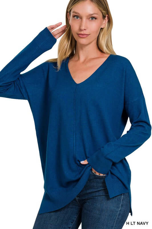 GARMENT DYED FRONT SEAM SWEATER, ZENANA, $ 40.95