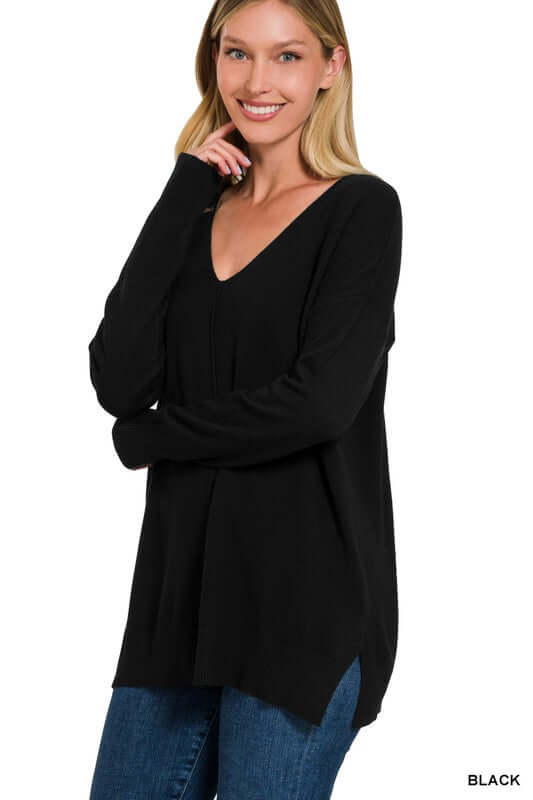 GARMENT DYED FRONT SEAM SWEATER, ZENANA, $ 40.95