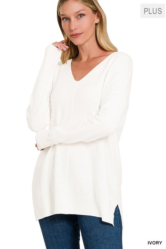 Plus Size Garment Dyed Front Seam Sweater, ZENANA, $ 45.95