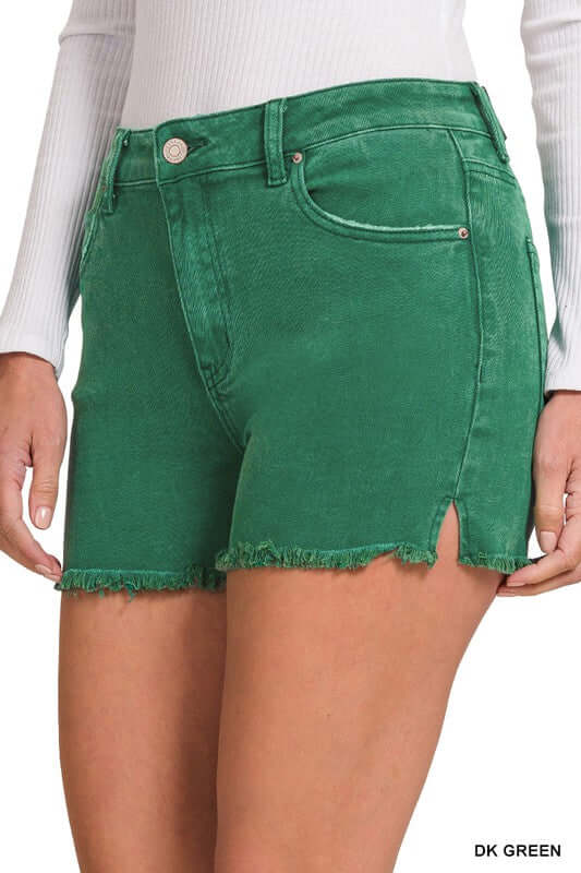 Acid Washed Frayed Cutoff Hem Shorts, ZENANA, $ 48.95