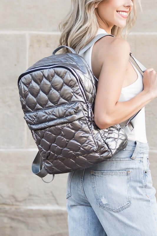 Jade Metallic Puffer Quilted Backpack - Trendy & Stylish, Backpacks, $ 76.95, A Moment Of Now™