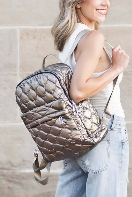 Jade Metallic Puffer Quilted Backpack - Trendy & Stylish, Backpacks, $ 76.95, A Moment Of Now™