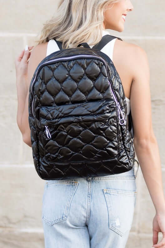 Jade Metallic Puffer Quilted Backpack - Trendy & Stylish, Backpacks, $ 76.95, A Moment Of Now™